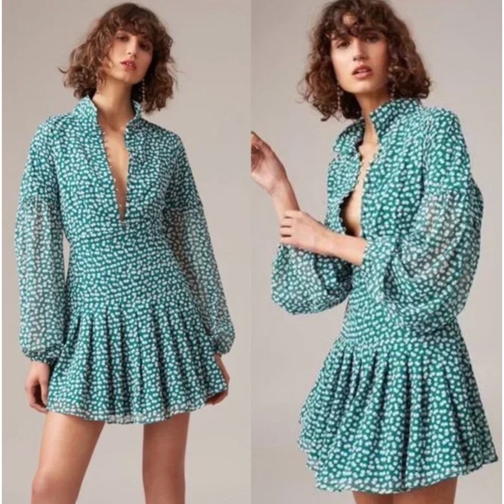 C/MEO COLLECTIVE Be About You Long Sleeve Button Front Dress Green Floral {AA38}